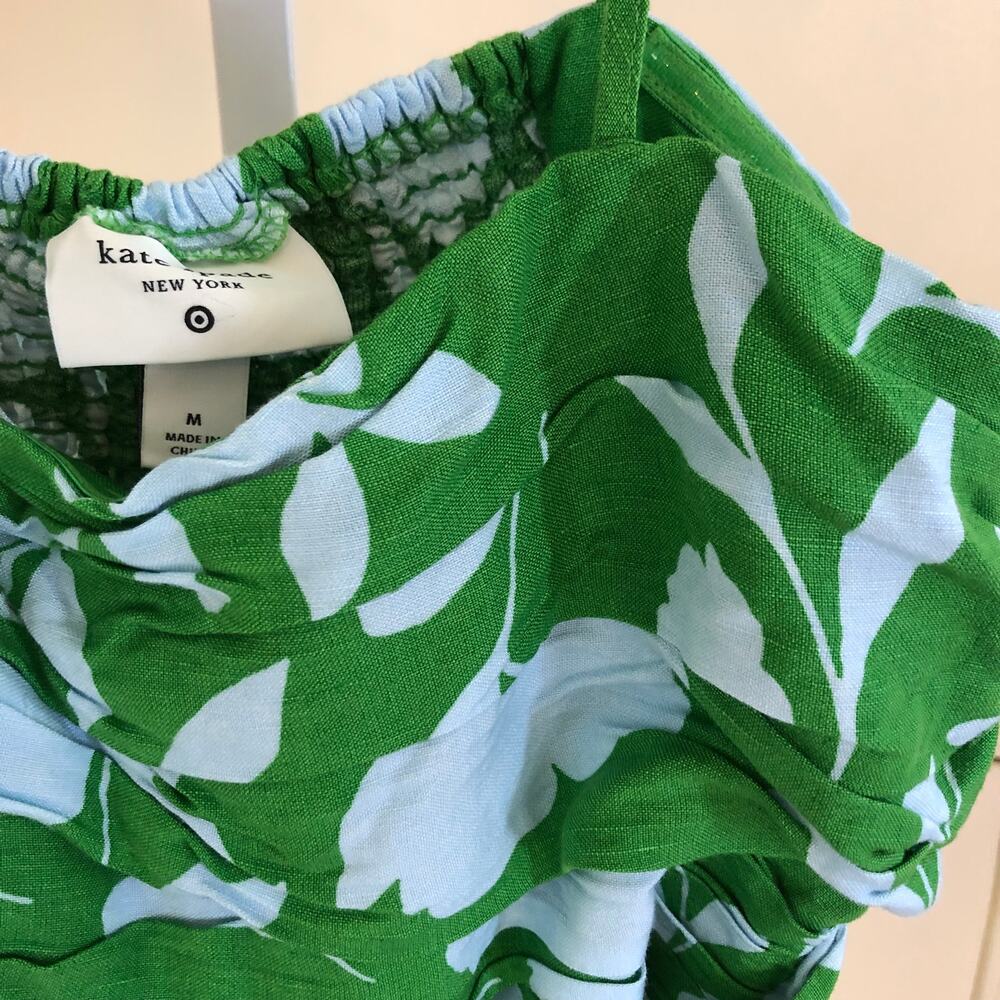 Kate Spade X Target NWT Classic Rose Ruched Linen Floral Tank Top Green/White M - Picture 6 of 12